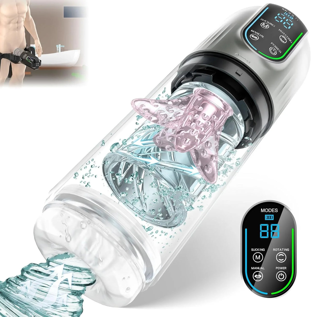 Levi – Automatic 7 Sucking & Rotating & Licking LED Display Pocket Pussy Male Stroker Penis Pump