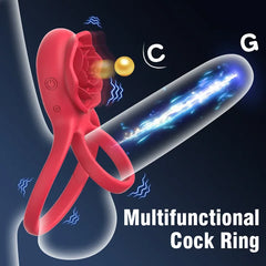 Remote Control Clit Stmulator & Vibrating Penis Ring Rose Toy for Couple