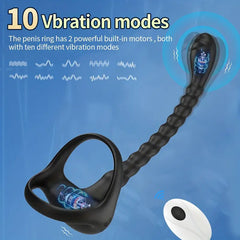 Remote Control Vibrating Cock Ring Prostate Stimulator With Double Mini Bullets For Men Pleasure