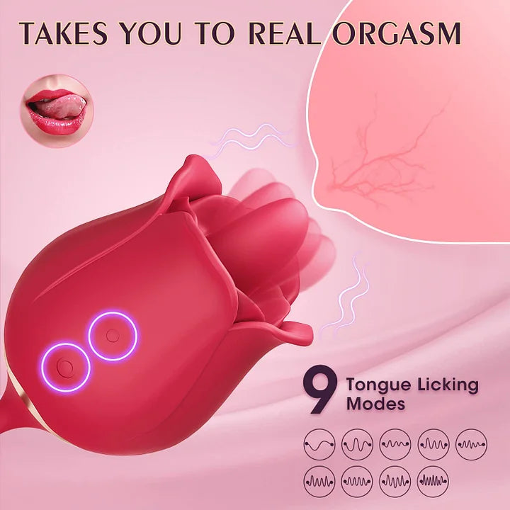 Rose Toy Vibrator for Woman – 3 in 1 Clitoral Stimulator Tongue Licking Thrusting G Spot Dildo Vibrator with 9 Modes, Rose Adult Sex Toys Games, Clitoris Nipple Licker for Women Man Couple