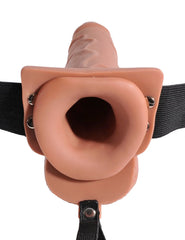 Fetish Fantasy Hollow Squirting Dildo (7.5 Inch) w/Balls & Strap-on Harness – Caramel