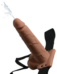Fetish Fantasy Hollow Squirting Dildo (7.5 Inch) w/Balls & Strap-on Harness – Caramel