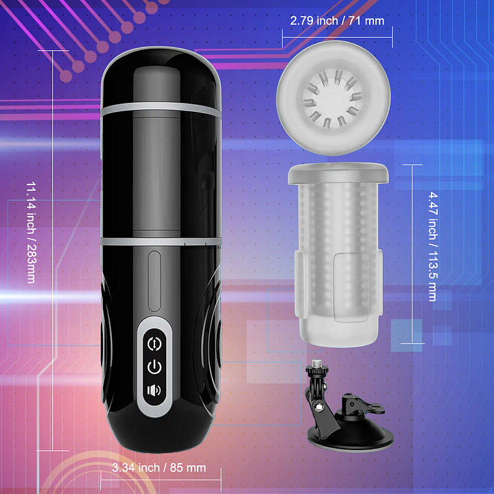 STORMY – Hands Free Automatic 7 Telescoping Male Masturbator with Vibrating Penis Sleeve