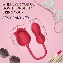 Rose Toy Vibrator for Woman – 3 in 1 Clitoral Stimulator Tongue Licking Thrusting G Spot Dildo Vibrator with 9 Modes, Rose Adult Sex Toys Games, Clitoris Nipple Licker for Women Man Couple