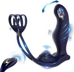12 Patterns Vibrating 3 IN 1 Prostate Massager Anal Sex Toys with Dual Penis Ring