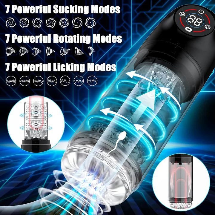 Conan – 7 Rotating & Sucking & Licking Automatic Male Masturbator Vacuum Penis Pump LCD Display Blowjob Sex Machine Pocket Pussy
