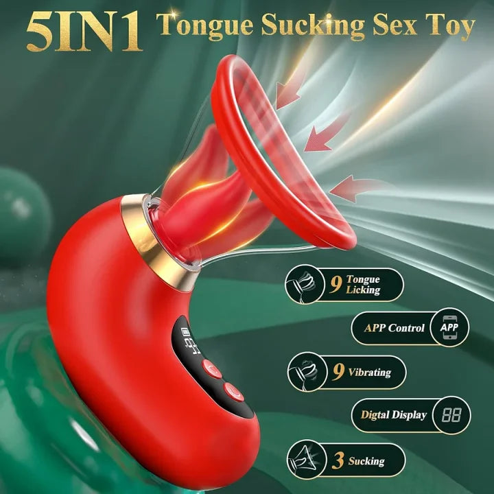 Violet – Sucking Vibrator with 3 Sucking Modes 9 Tongue Licking and Vibrating Settings and LCD Display Rose Sex Toy
