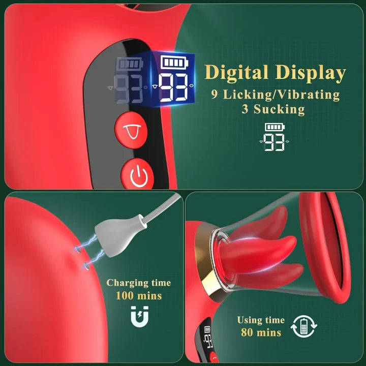 Violet – Sucking Vibrator with 3 Sucking Modes 9 Tongue Licking and Vibrating Settings and LCD Display Rose Sex Toy