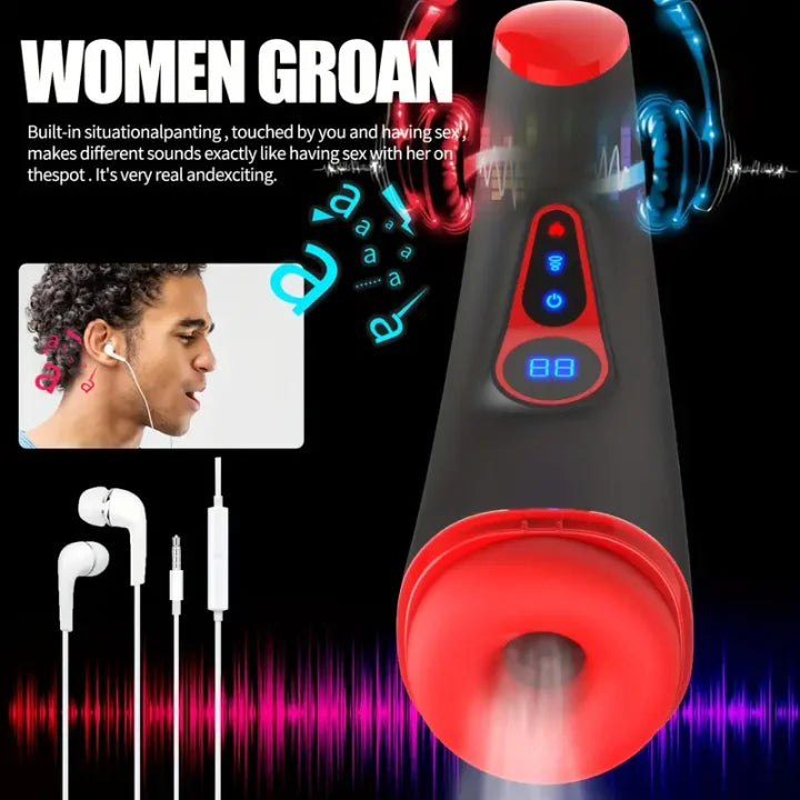 Marshall – 3D Textured Sleeve Heating 9 Sucking & 9 Vibrating Modes Male Stroker LCD Display Pocket Pussy for Men