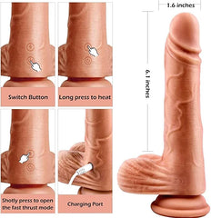 Realistic Thrusting Heating Dildo Vibrator with Strong Suction Cup 8 Thrusting Modes Liquid Silicone G-Spot Vibrator