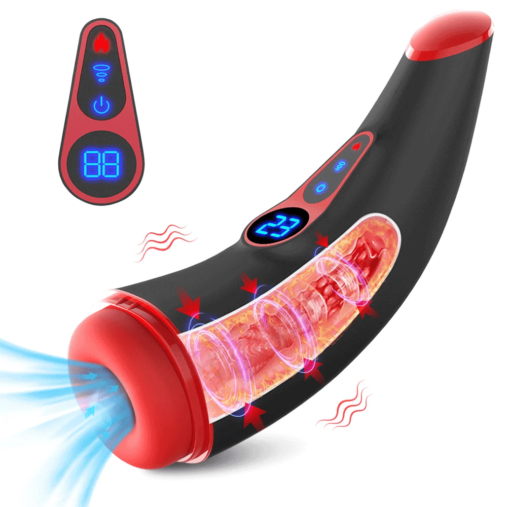 Marshall – 3D Textured Sleeve Heating 9 Sucking & 9 Vibrating Modes Male Stroker LCD Display Pocket Pussy for Men