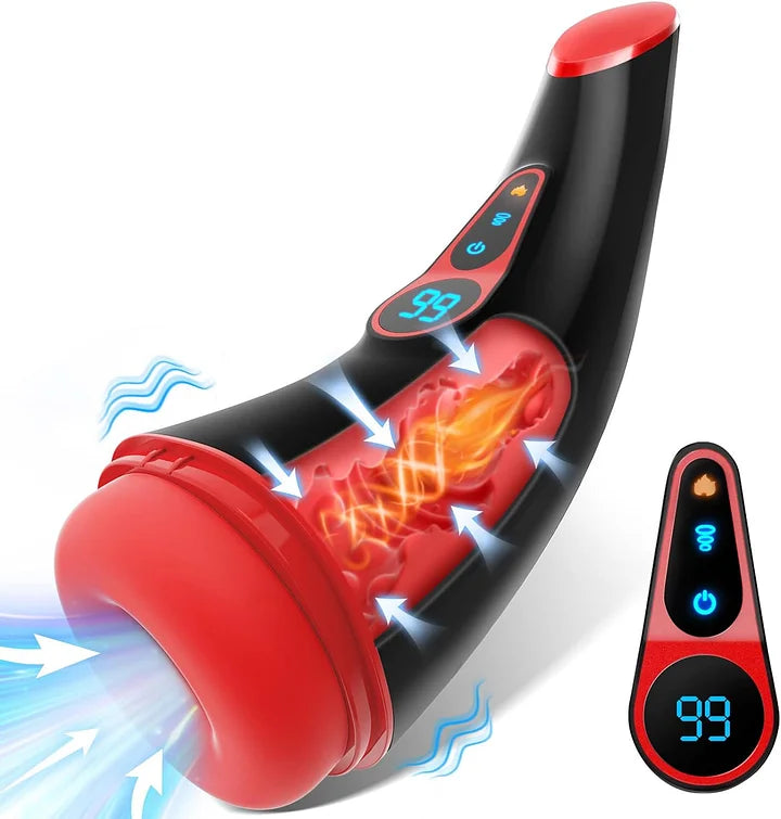 Marshall – 3D Textured Sleeve Heating 9 Sucking & 9 Vibrating Modes Male Stroker LCD Display Pocket Pussy for Men
