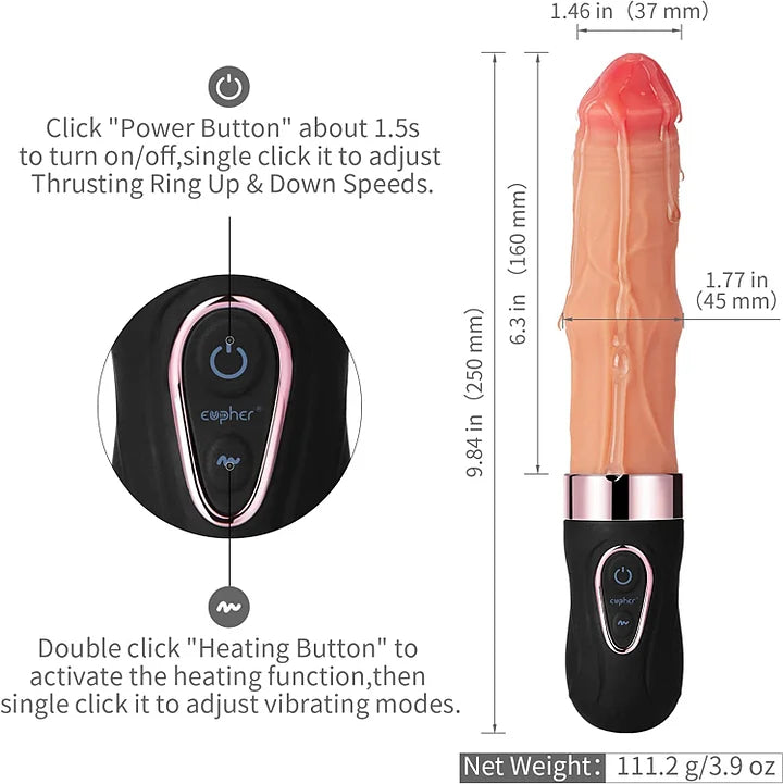 6 Thrusting & 9 Strong Vibrations Heating Vibrating Dildo Machine for G-Spot Anal Vaginal Stimulation Adult Sex Toy for Women