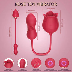 Rose Toy Vibrator for Woman – 3 in 1 Clitoral Stimulator Tongue Licking Thrusting G Spot Dildo Vibrator with 9 Modes, Rose Adult Sex Toys Games, Clitoris Nipple Licker for Women Man Couple
