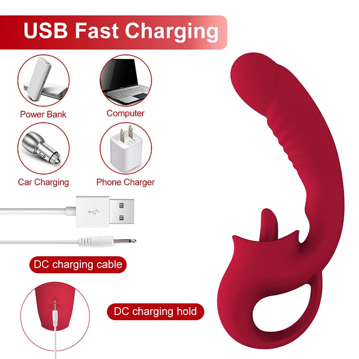 Nina – 2 in 1Nipple Clitoral Stimulator Clitoral 10 Licking & Vibrating G Spot Vibrator Rechargeable Strapless Strap-On Realistic Dildo Vibrator