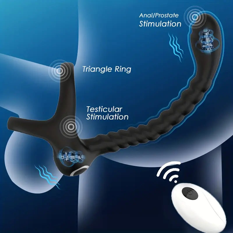 Remote Control Vibrating Cock Ring Prostate Stimulator With Double Mini Bullets For Men Pleasure