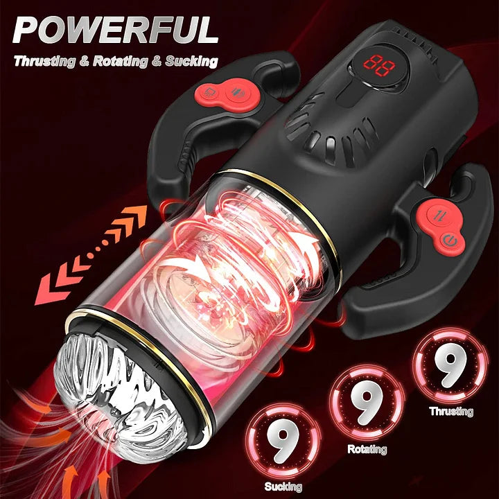 Caspian – Automatic 9 Thrusting Rotating&Sucking Handle Control Blowjob Machine Electric Male Masturbation Cup