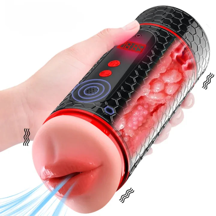 Automatic Real Soft Oral Vaginal Oral Sex Machine Double-Channel Masturbation Cup