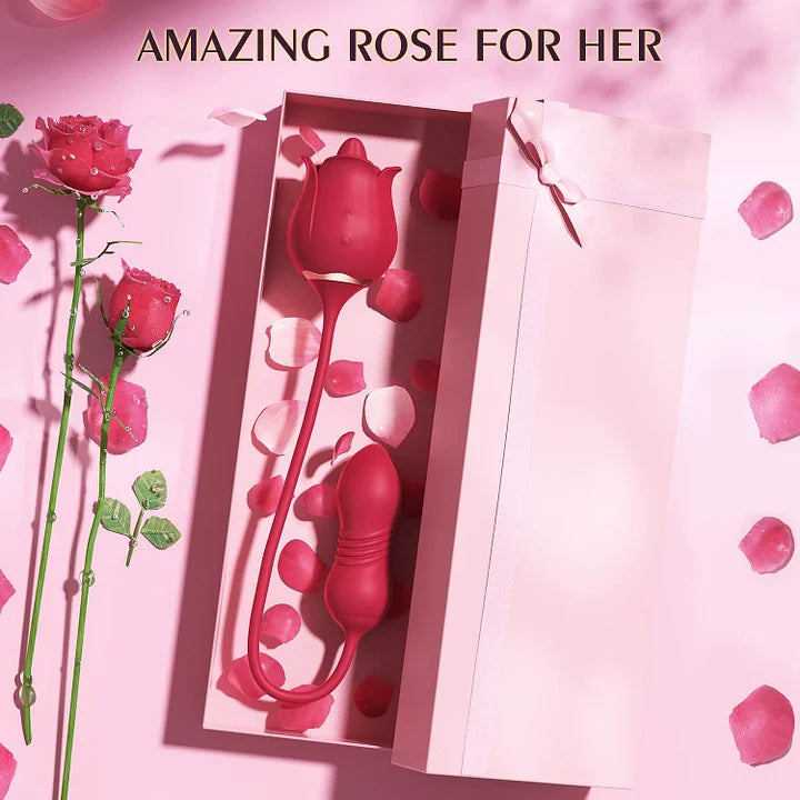 Rose Toy Vibrator for Woman – 3 in 1 Clitoral Stimulator Tongue Licking Thrusting G Spot Dildo Vibrator with 9 Modes, Rose Adult Sex Toys Games, Clitoris Nipple Licker for Women Man Couple