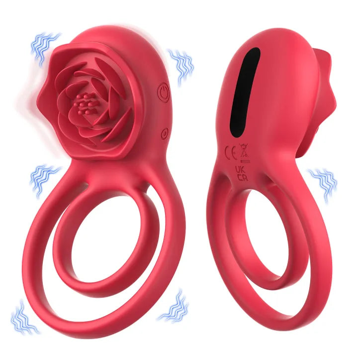 Remote Control Clit Stmulator & Vibrating Penis Ring Rose Toy for Couple