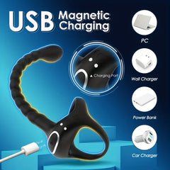 Remote Control Vibrating Cock Ring Prostate Stimulator With Double Mini Bullets For Men Pleasure