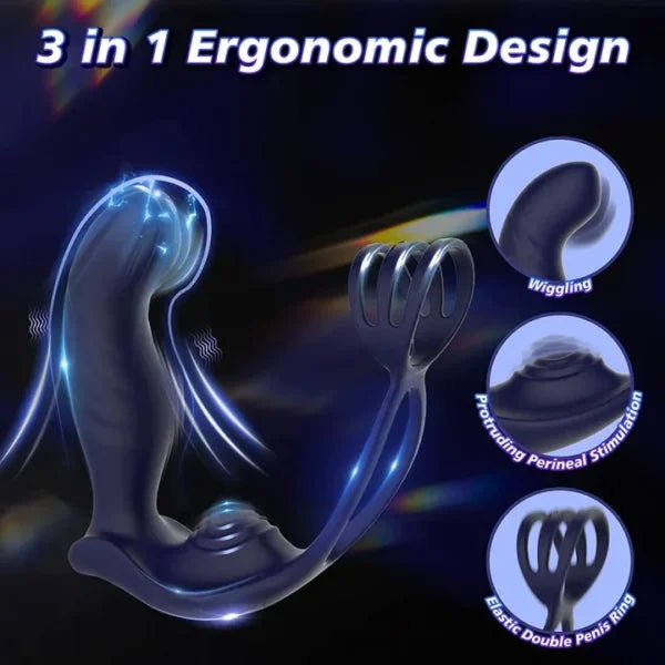 12 Patterns Vibrating 3 IN 1 Prostate Massager Anal Sex Toys with Dual Penis Ring