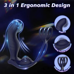 12 Patterns Vibrating 3 IN 1 Prostate Massager Anal Sex Toys with Dual Penis Ring