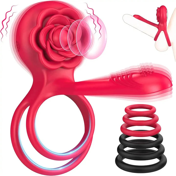 Rose Shackle Remote Control Dual-motor Vibration Penis Ring For Couples