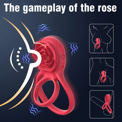 Remote Control Clit Stmulator & Vibrating Penis Ring Rose Toy for Couple