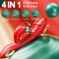 Kinsley – 4 IN 1 Tongue Clitoral Stimulator Nipple Anal Rose Sex Toy Dildo with 10 Vibrating 5 Thrusting & Licking Biting Modes