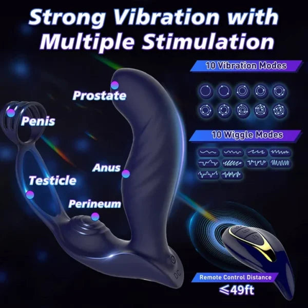 12 Patterns Vibrating 3 IN 1 Prostate Massager Anal Sex Toys with Dual Penis Ring