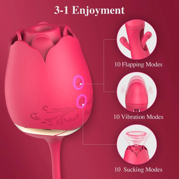 Delilah – 3-in-1 Rose Clitoral Stimulator with Flapping Vibrations