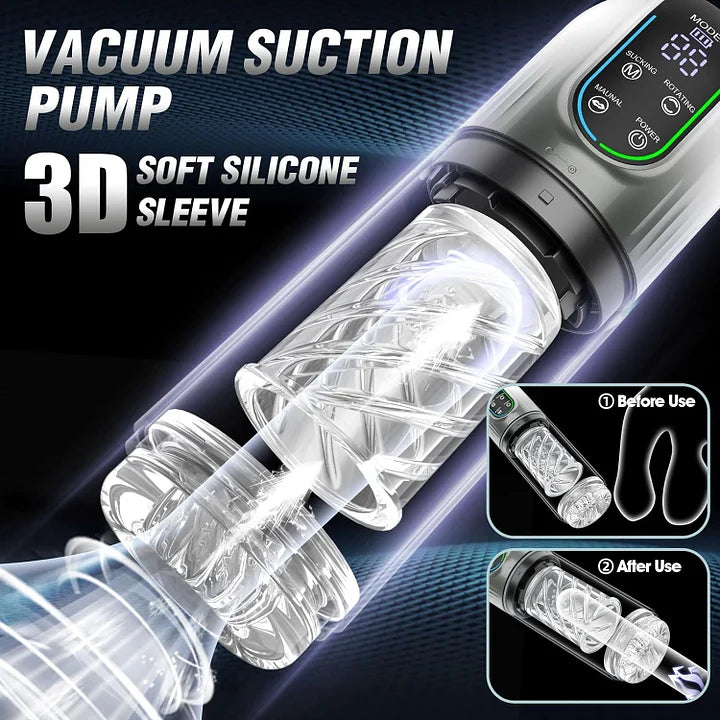 Levi – Automatic 7 Sucking & Rotating & Licking LED Display Pocket Pussy Male Stroker Penis Pump