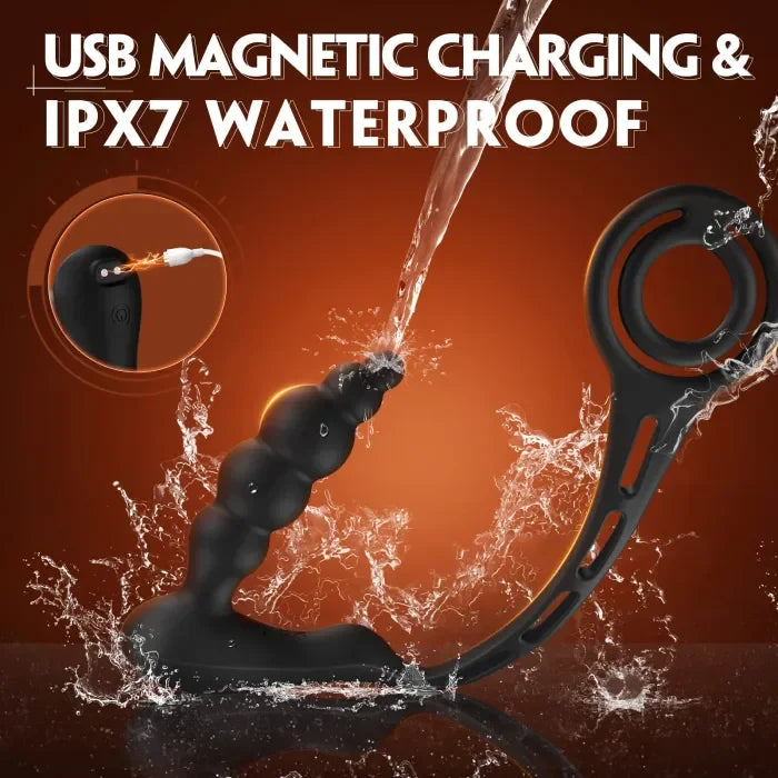 3-in-1 Prostate Massager with Dual Cock Ring 5 Graduated Anal Beads