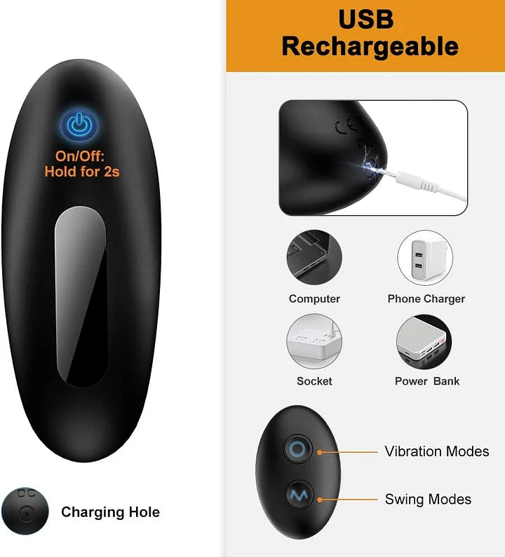 Brian – Remote Control 3 in 1 Prostate Vibrator Toy with 5 Swing Motion 2x10Vibration Modes Prostate Massager & Anal Butt Plug