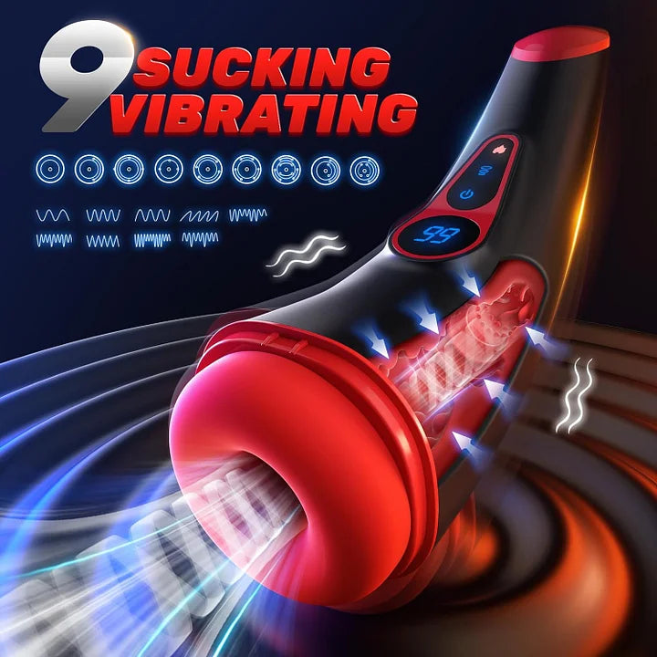 Marshall – 3D Textured Sleeve Heating 9 Sucking & 9 Vibrating Modes Male Stroker LCD Display Pocket Pussy for Men