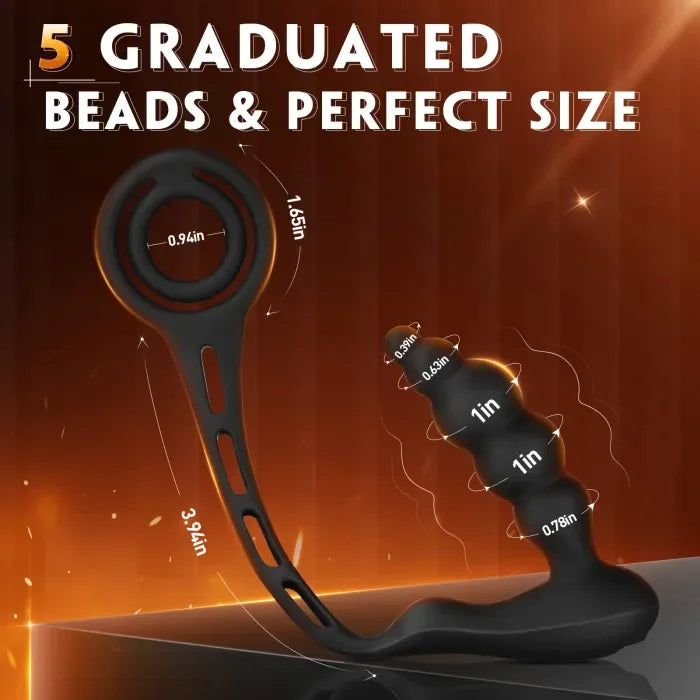 3-in-1 Prostate Massager with Dual Cock Ring 5 Graduated Anal Beads